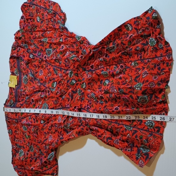 Maeve Orange Blue Silk Paisy Floral Fitted Waist Fit and Flare Blouse A25 - Picture 3 of 6